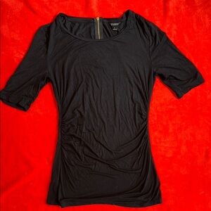 Ann Taylor Black Fitted Ruched Blouse